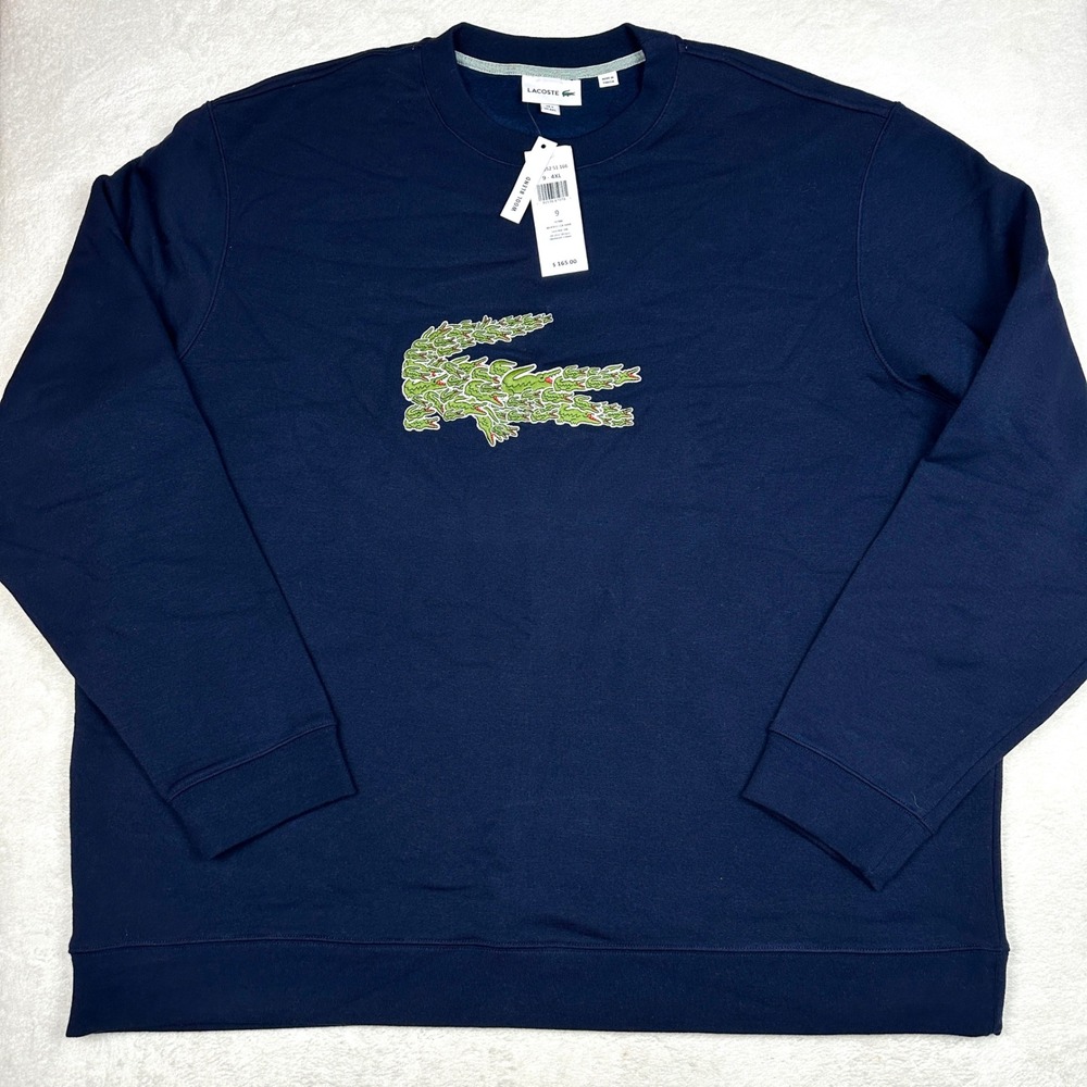 Lacoste Mens Navy Blue Multi-Croc Logo Wool Blend Sweatshirt SH8552 4XL NWT